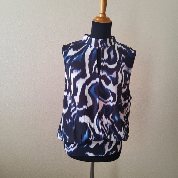 Liverpool Keyhole Cutout Multicolor Print Halter Tank Top Size M Blue New - Picture 2 of 11